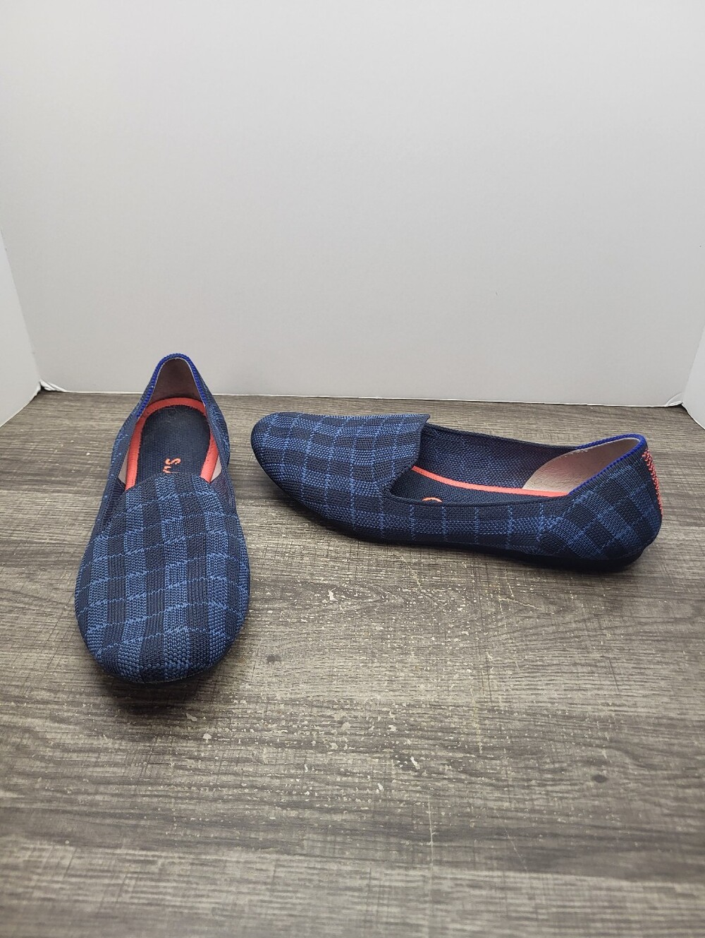 Rothy's The Flat Retired Navy Orange Plaid Luxury Ballet Flats Loafers Women's 8